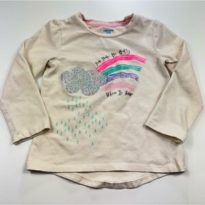Lightning Bug Toddler Girl's Glittery Storm Cloud and Rainbow Long Sleeve Top 3T